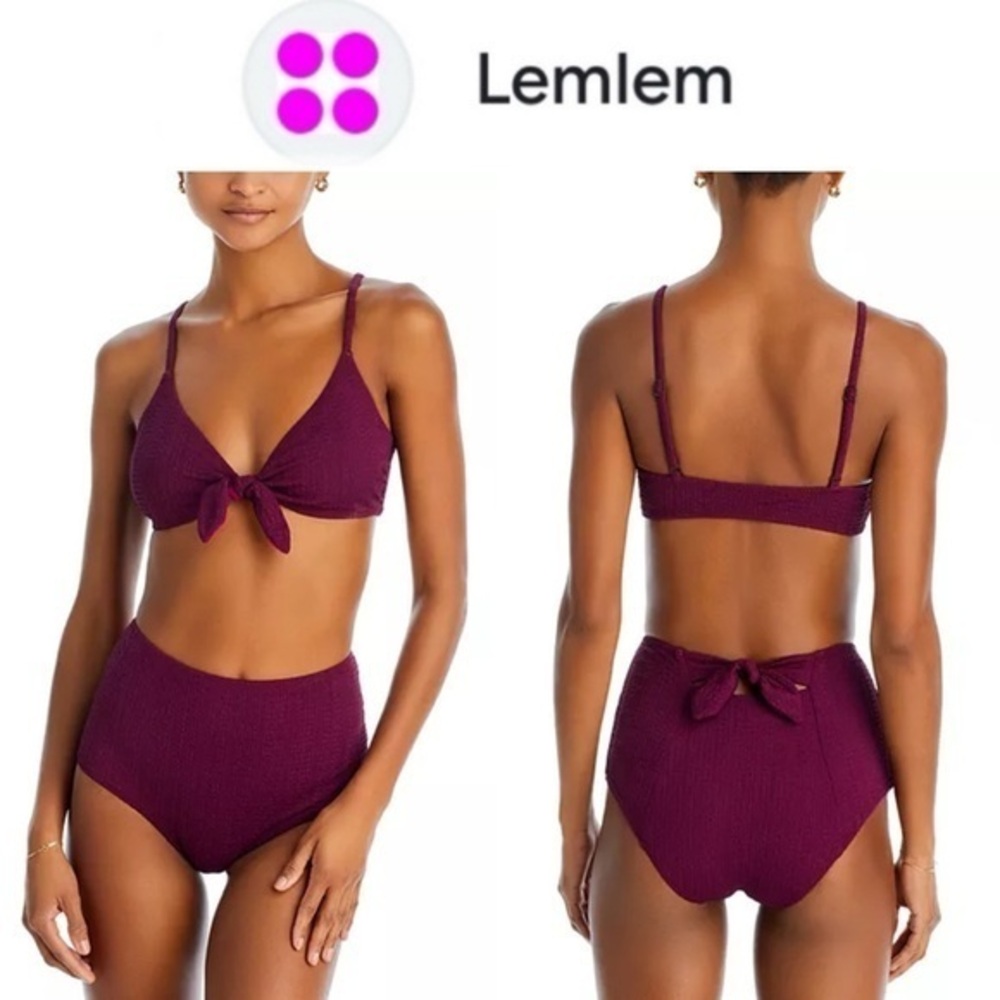 Lemlem Sara Tie Front Bikini Top XS & Elsi High Waist Bikini Bottom S Burgundy